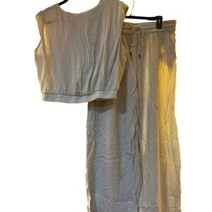 A New Day Gauze Tank & Pant Set in Cream | XXL Top & XL Bottom